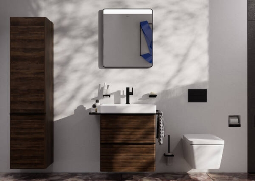 Hansgrohe Xelu Q 58x48 cm 2 fiókos mosdószekrény matt fekete fogantyúval, sötét dió 54026670