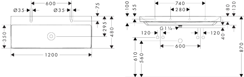 Hansgrohe Xelu Q SmartClean 120x48 cm fali mosdó 2 csaplyukkal, fehér 61042450
