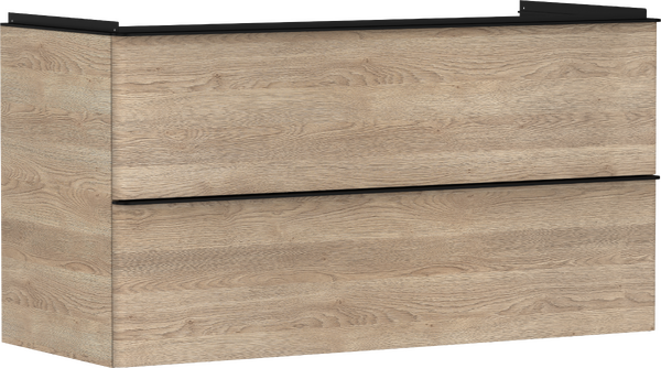 Hansgrohe Xelu Q 118x48 cm 2 fiókos mosdószekrény matt fekete fogantyúval, természetes tölgy 54037670