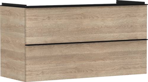 Hansgrohe Xelu Q 118x48 cm 2 fiókos mosdószekrény matt fekete fogantyúval, természetes tölgy 54037670