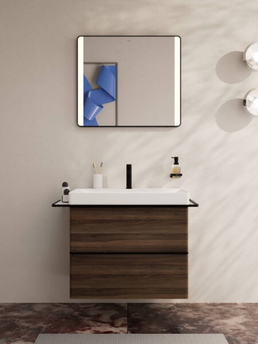 Hansgrohe Xelu Q 78x48 cm 2 fiókos mosdószekrény matt fekete fogantyúval, sötét dió 54030670