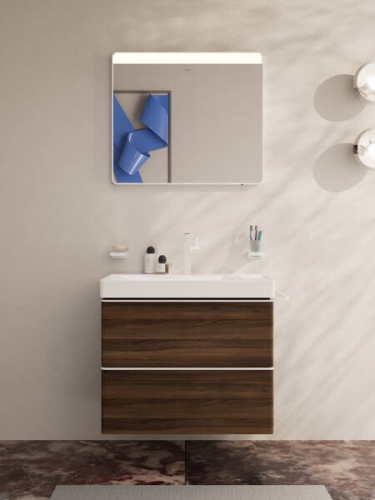 Hansgrohe Xelu Q 78x48 cm 2 fiókos mosdószekrény matt fehér fogantyúval, sötét dió 54030700