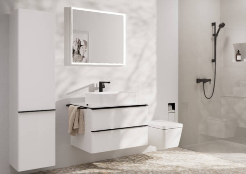 Hansgrohe Xelu Q 40 cm balos magas kiegészítő szekrény matt fekete fogantyúval, magasfényű fehér 54135670