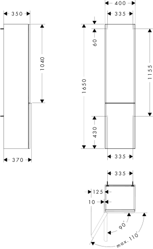 Hansgrohe Xelu Q 40 cm balos magas kiegészítő szekrény matt fehér fogantyúval, magasfényű fehér 54135700