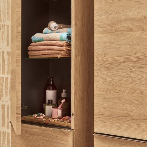 Hansgrohe Xelu Q 40 cm balos magas kiegészítő szekrény króm fogantyúval, természetes tölgy 54137000