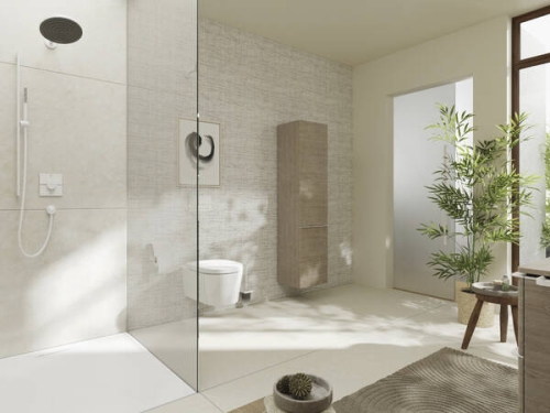 Hansgrohe Xelu Q 40 cm balos magas kiegészítő szekrény matt fehér fogantyúval, természetes tölgy 54137700