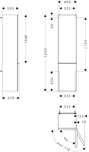 Hansgrohe Xelu Q 40 cm jobbos magas kiegészítő szekrény matt fehér fogantyúval, természetes tölgy 54141700