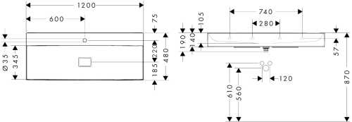 Hansgrohe Xevolos E SmartClean 120x48 cm fali mosdó, fehér 61112450