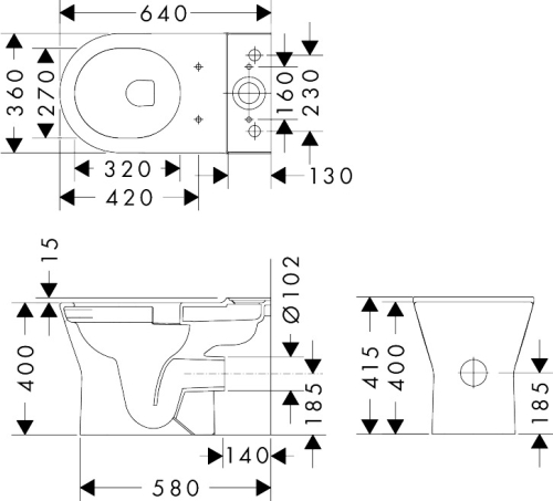 Hansgrohe EluPura Original S AquaChannel Flush hátsó kifolyású monoblokkos WC, fehér 60265450