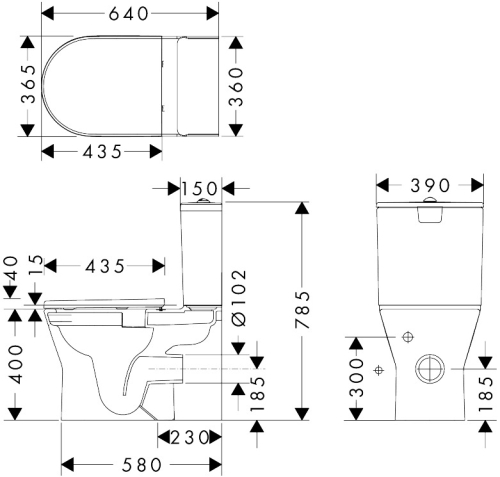 Hansgrohe EluPura Original S AquaChannel Flush hátsó kifolyású monoblokkos WC szett ülőkével, fehér 60267450