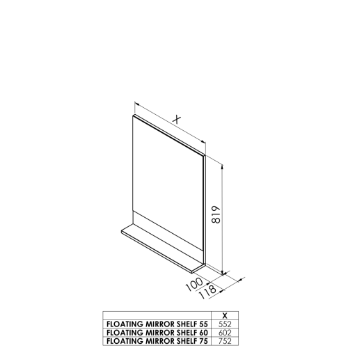 Tboss Floating mirror shelf tükör 55x82x12 cm, fehér