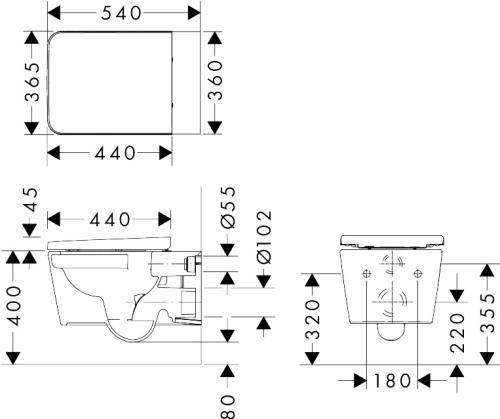 Hansgrohe EluPura Original Q AquaChannel Flush fali WC SoftClose ülőkével, fehér 60289450