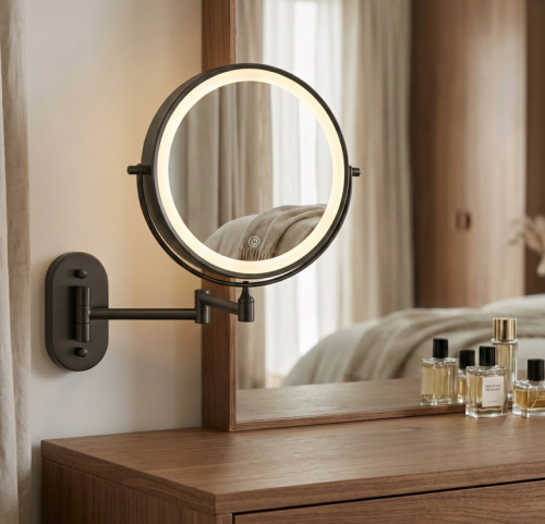 Rea Glow 20 cm pipere tükör LED világítással, matt fekete HOM-70000