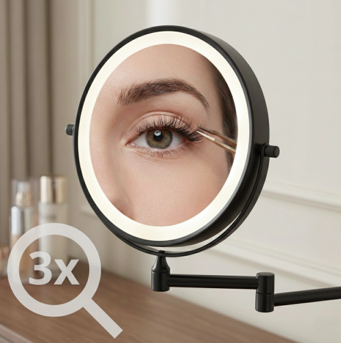 Rea Glow 20 cm pipere tükör LED világítással, matt fekete HOM-70000