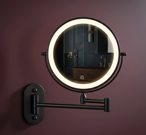 Rea Glow 20 cm pipere tükör LED világítással, matt fekete HOM-70000