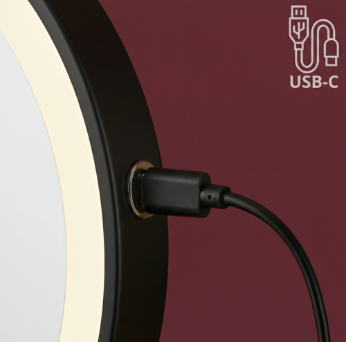 Rea Glow 20 cm pipere tükör LED világítással, matt fekete HOM-70000