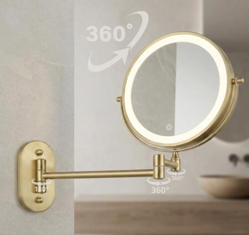 Rea Glow 20 cm pipere tükör LED világítással, szálcsiszolt arany HOM-70002