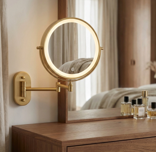 Rea Glow 20 cm pipere tükör LED világítással, szálcsiszolt arany HOM-70002
