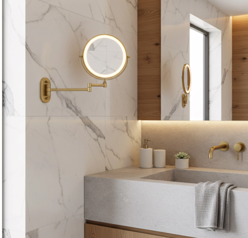 Rea Glow 20 cm pipere tükör LED világítással, szálcsiszolt arany HOM-70002