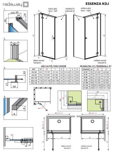 Radaway Essenza Gold KDJ 120 cm balos zuhanykabin ajtó, arany 1385042-09-01L