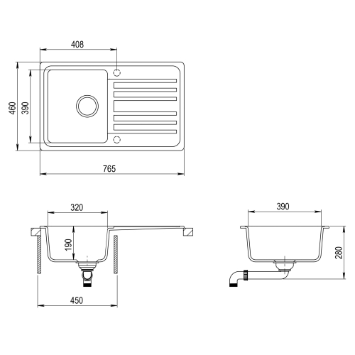 EVIDO HOME 45 S gránit mosogató, 765 x 460 mm platina + EVIDO PINGUIN álló gránit csaptelep, platina 442065SET