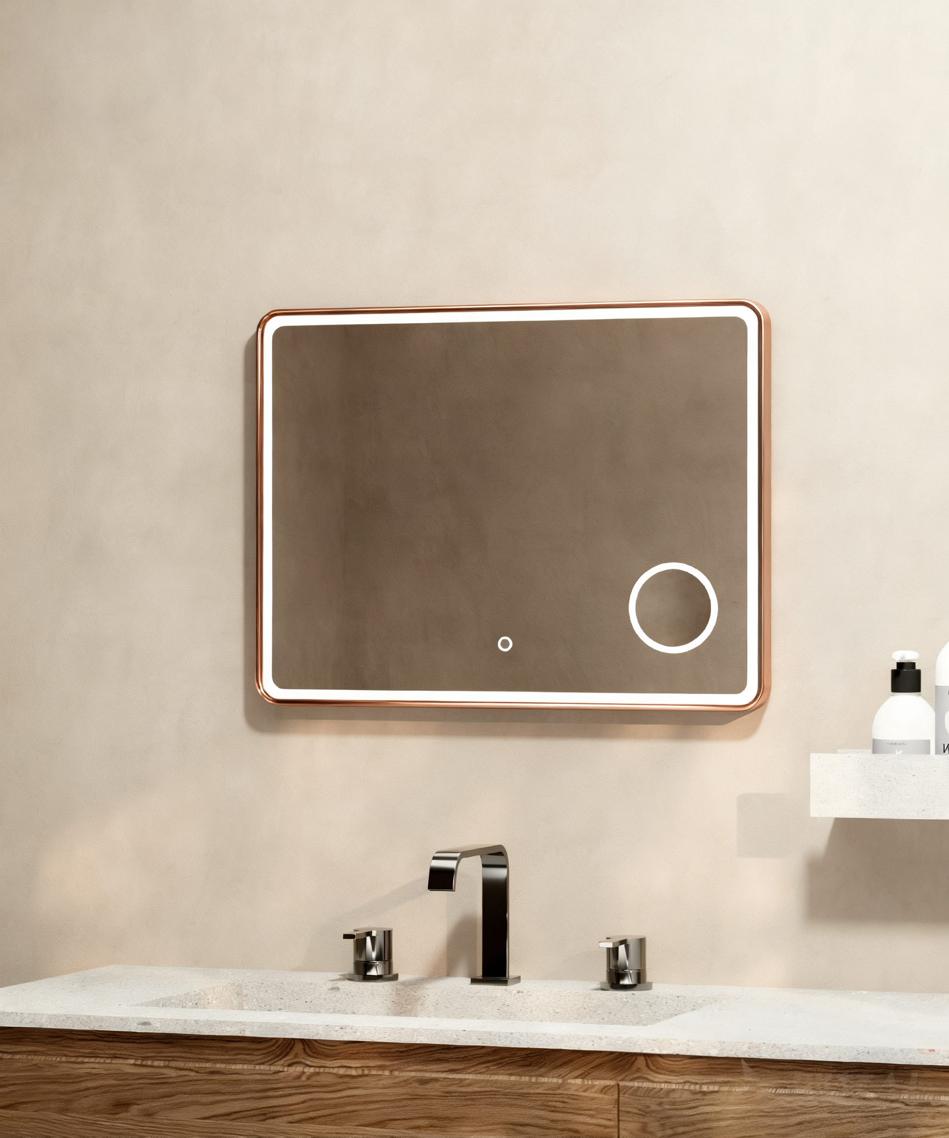 Wellis Cadiz 80x60 cm tükör LED világítással, szálcsiszolt rose gold WB00589