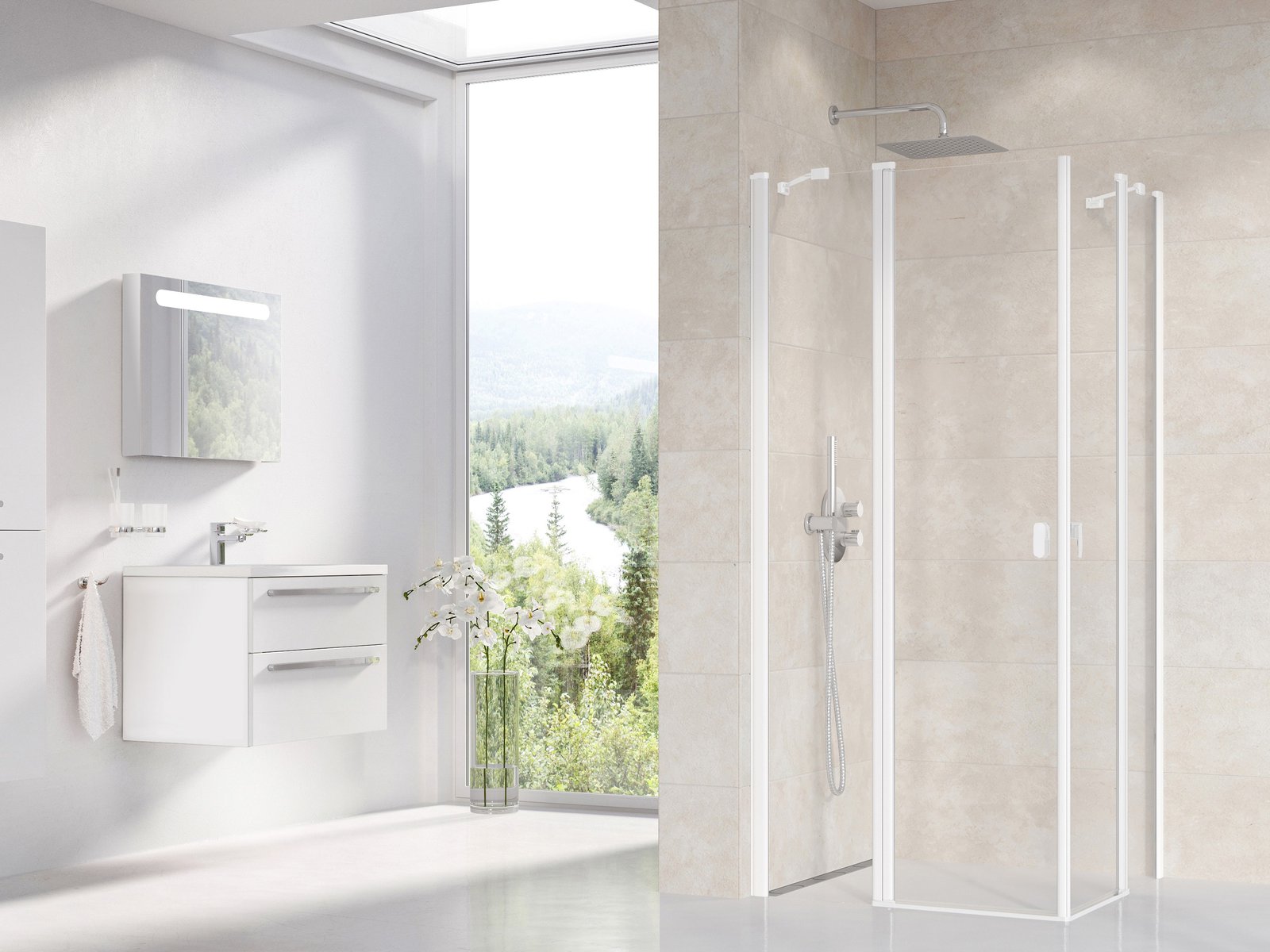 Ravak Chrome CRV2 120 cm zuhanykabin ajtó Transparent üveggel, matt fehér 1QVG0E00Z1