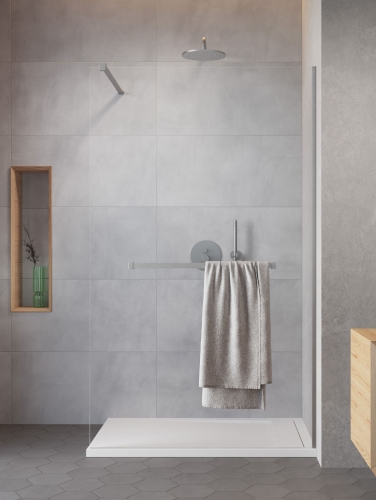 Modo New Brushed Nickel II Walk-in zuhanyfal törölközőtartóval 120 cm, szálcsiszolt króm 389124-91-01W