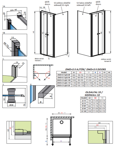 Radaway Eos DWD zuhanykabinhoz csak az ajtó 90 cm, króm 13799491-01