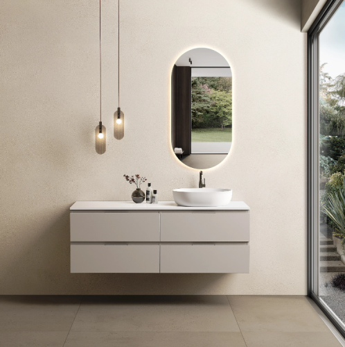 Marmy CODE TOP 140x50 cm jobbos, pultos függesztett alsószekrény, 4 fiók, laminált Light Taupe 20 51 24 14 12 75