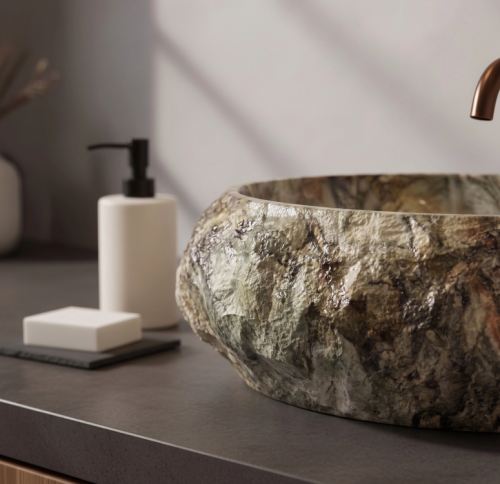 Rea Mika Canyon 50x38 cm pultra ültethető kőhatású mosdó, barnás márvány