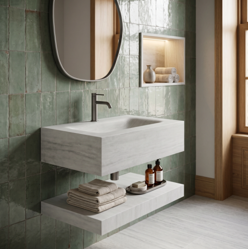 REA Apollo Muralto Roma 70 mosdó polccal 70x50 cm, márvány mintás KPL-U9994