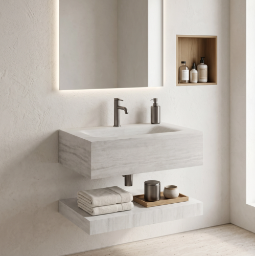 REA Apollo Muralto Roma 70 mosdó polccal 70x50 cm, márvány mintás KPL-U9994