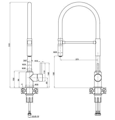 Sapho MINIMAL mosogató csaptelep flexibilis kifolyóval, fekete/matt inox MI590