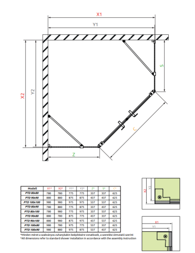Radaway Nes 6 Black PTD szögletes zuhanykabin, matt fekete 10051000-91-01+10051300-91-01