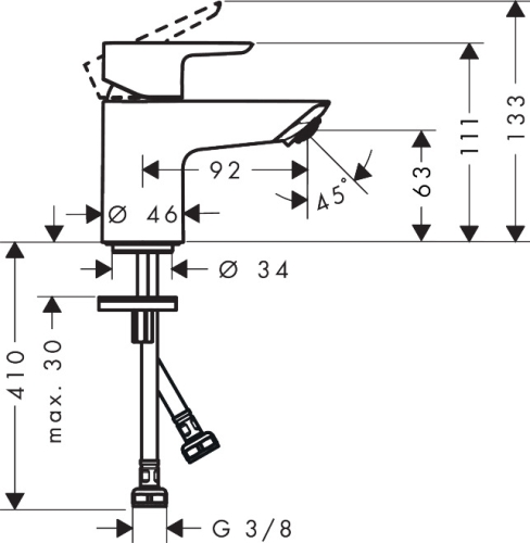 Hansgrohe Neovis Q 70 egykaros mosdócsaptelep push-open lefolyógarnitúrával, króm 71346000