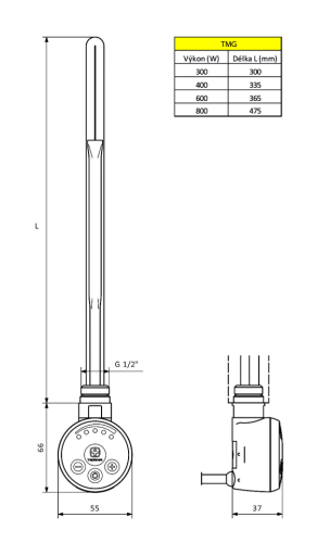 Sapho AQUALINE TMG 300W elektromos fűtőpatron, fehér TMG300