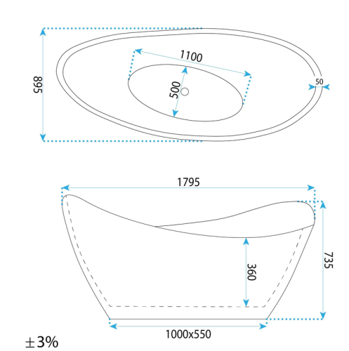 Rea Maris 180x90 cm szabadonálló kád REA-W4402