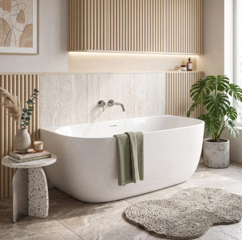 Rea Eris 160x80 cm szabadonálló kád falhoz fekete leeresztővel KPL-W6401
