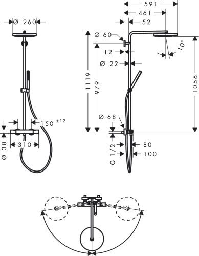Hansgrohe Pulsify S Puro Showerpipe EcoSmart 260 1jet Ecostat Fine termosztátos zuhanyrendszer, szálcsiszolt fekete króm 24223340
