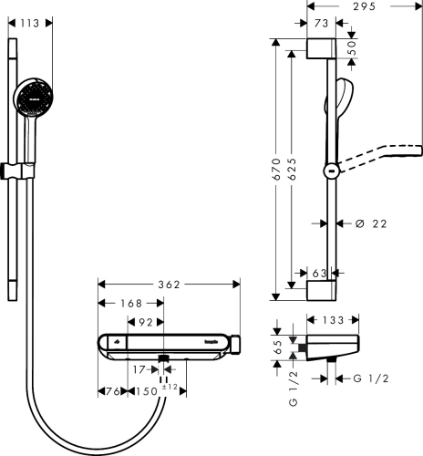 Hansgrohe Activera Select S EcoSmart 95 2jet ShowerTablet Select 360 termosztátos csaptelep zuhanyszettel, matt fekete 28087670