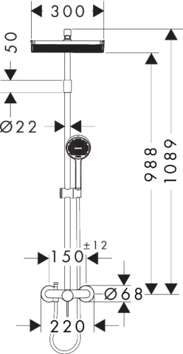 Hansgrohe Activera Q Showerpipe EcoSmart 290/180 1jet Varia zuhanyrendszer egykaros csapteleppel, króm 28747000