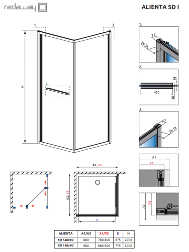 Radaway Alienta SD I 80x80 cm szögletes zuhanykabin, króm 10191880-01-01