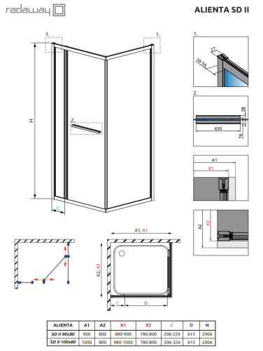 Radaway Alienta SD II 100x80 cm szögletes zuhanykabin, króm 10192180-01-01