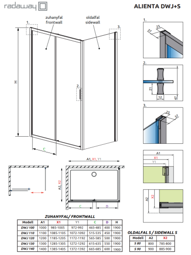 Radaway Alienta Brushed Nickel DWJ 110 cm zuhanyajtó, szálcsiszolt króm 10260110-91-01