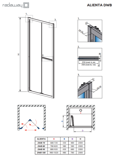 Radaway Alienta DWB 100 cm zuhanyajtó, króm 10180100-01-01