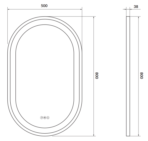 Cersanit CREA II 50x80 cm ovális tükör LED világítással, matt fekete S1058-034