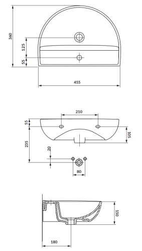 Cersanit OVIDA 45x36 cm fali mosdó, fehér K36-030