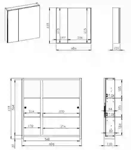 AREZZO design BASIC 60 tükrös szekrény 2 ajtó AR-904653