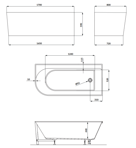 Cersanit CREA SLIM 170x80 cm jobbos falhoz tolható szabadon álló kád, fehér S931-042